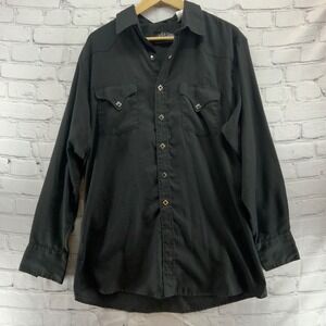 Vintage White Horse Western Shirt Mens Sz L Black Snap-Up Flap Pockets‎ Flaw